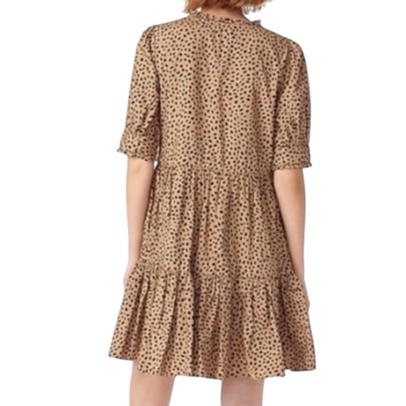 J. Crew Ruffleneck Tiered Popover Polka Dot Tan Dress. Size L. Lined - Picture 2 of 4